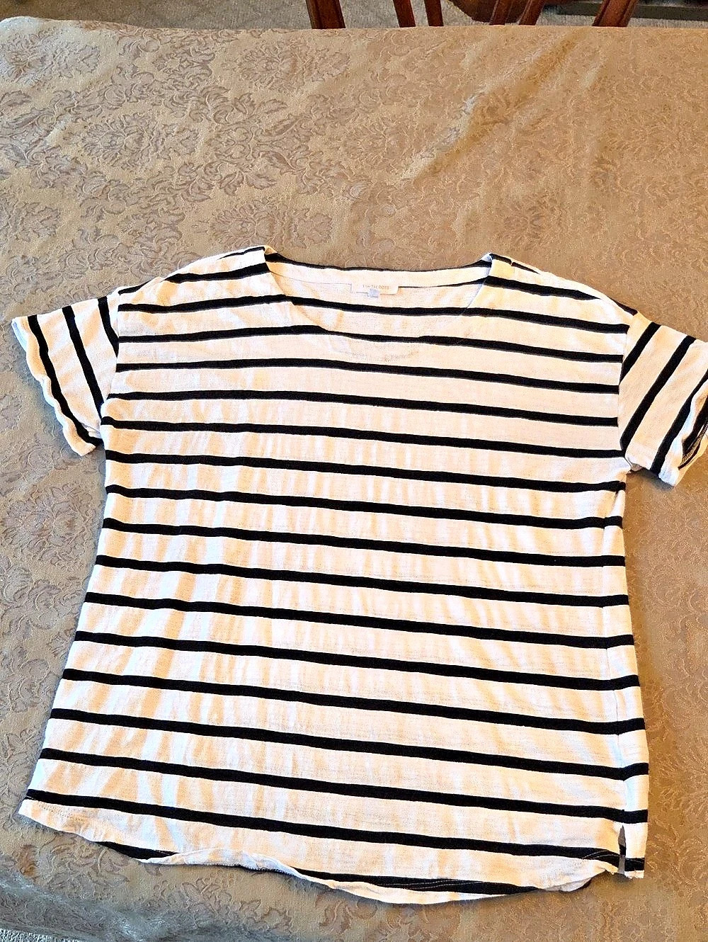 Talbots Striped Short Sleeve Top in White & Black Size Large